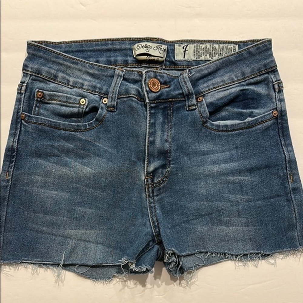 Indigo Rein Blue Jean Shorts Distressed raw edge Cut-Off size 7